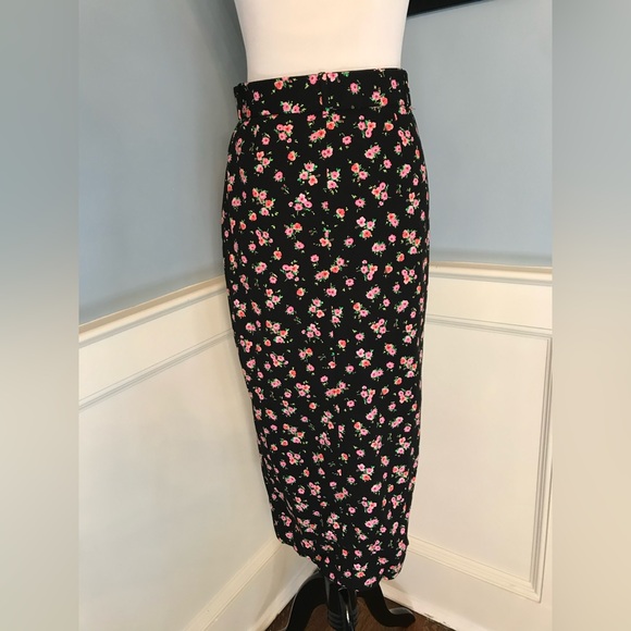 NWT Zara Straight Black Floral Midi Skirt with Belt and Front Slit - Picture 5 of 8